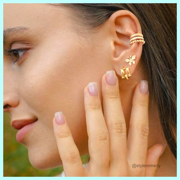 Personalized Initial Huggie Hoop Earrings, 14K Gold Plated, Hypoallergenic, 12mm - Picture 3 of 7